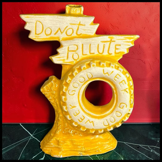 Vintage 1970’s Kitsch Novelty Goodyear Parody/Anti-Pollution Ceramic Figurine Made in South Korea
