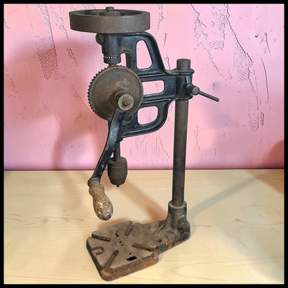 Early 20th Century American Cast Iron Hand-Crank Post Drill Press Tool