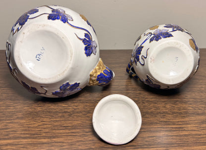 Vintage Mid 20th Century Italian Majolica Revival Style Gilded Cobalt Blue/White Porcelain Six-Piece Coffee Service Set