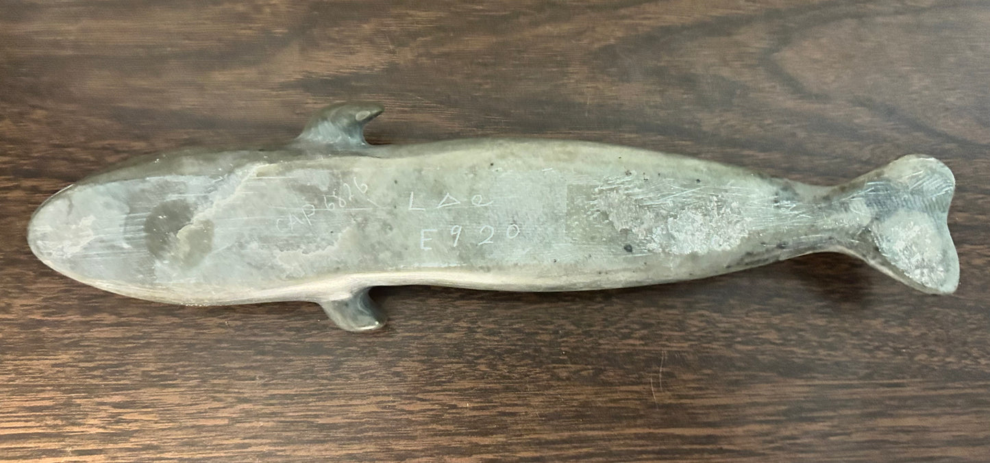 Vintage Canadian Inuit Argillite Stone Whale Carving by Mina Iqaluq (20th Century)
