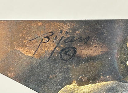 Vintage 1970’s American Brutalist Welded Copper/Brass Metal Sailboat on Stone Base Sculpture by Bijan Bahar