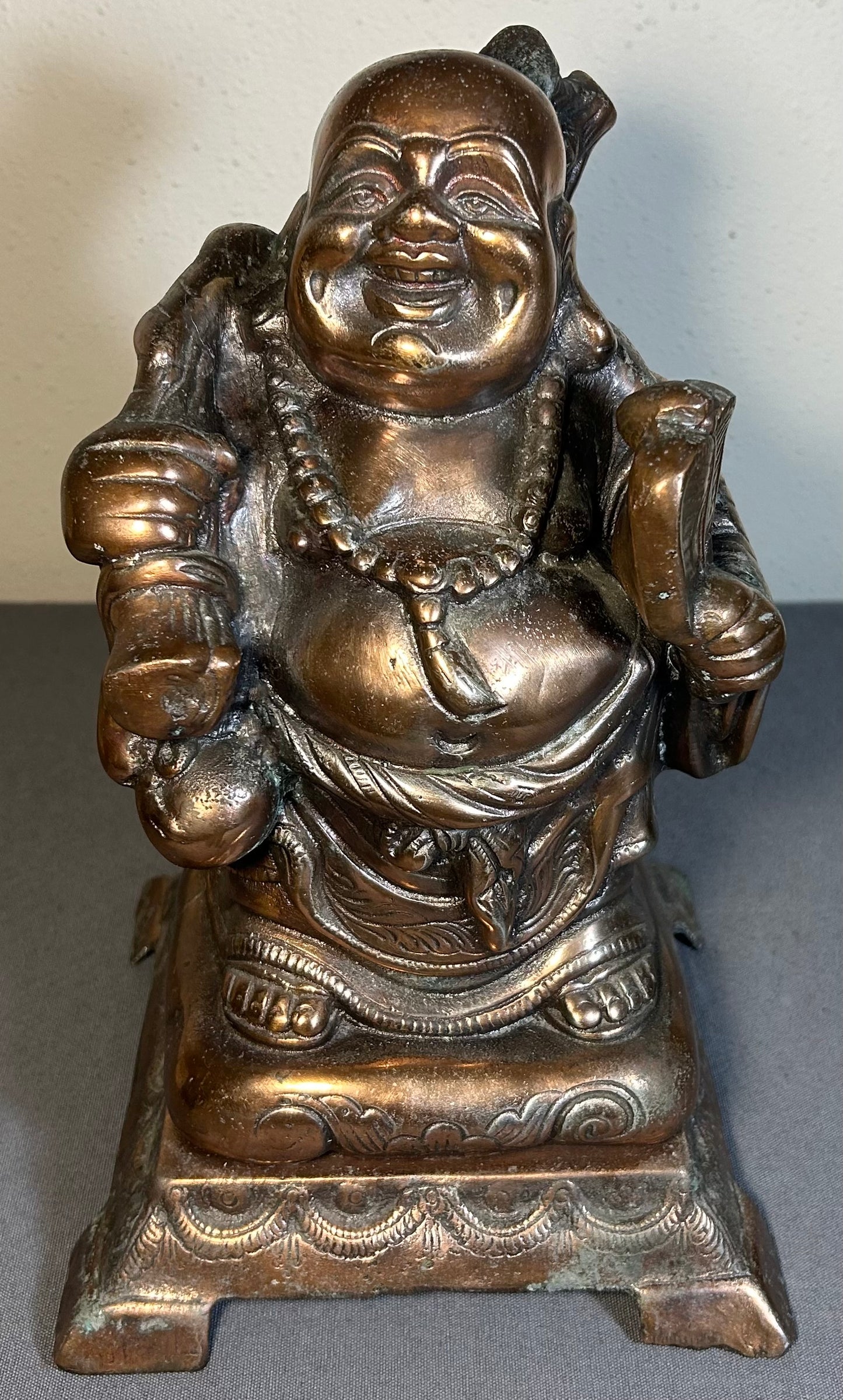 Early 20th Century American Orientalist Style Laughing Buddha Gilded Spelter Statue