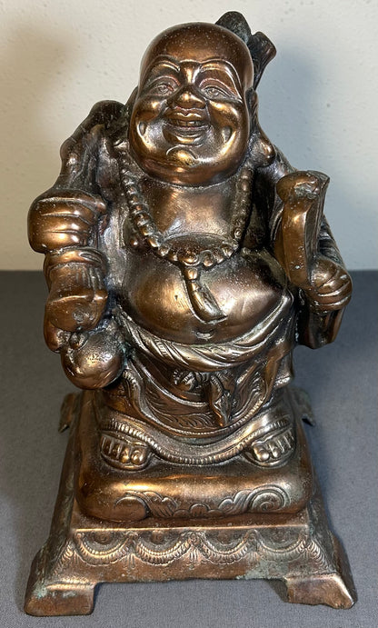 Early 20th Century American Orientalist Style Laughing Buddha Gilded Spelter Statue