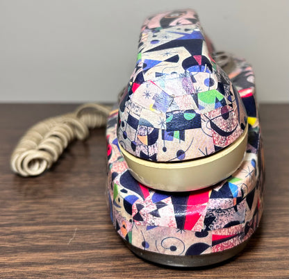 Vintage Late 1970’s/Early 1980’s American Joan Miro Art Style Decoupage Western Electric CS702BM Rotary Dial Desk Telephone