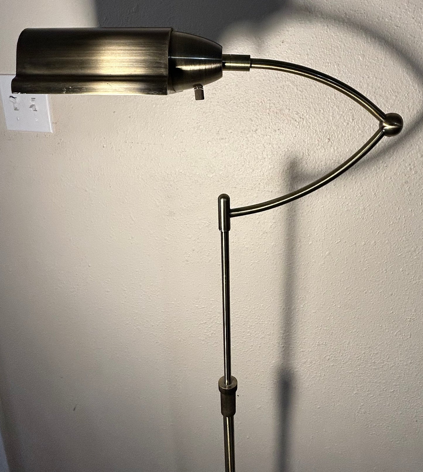 Vintage 1980’s Postmodern Brushed Brass Metal/White Wood Block Base Swingarm Floor Lamp