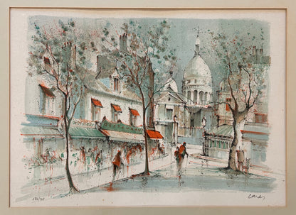 Vintage 1970’s French Montmartre Street Scene/Sacré-Coeur Framed Limited Edition Lithograph Print Signed Caron (#187/275)