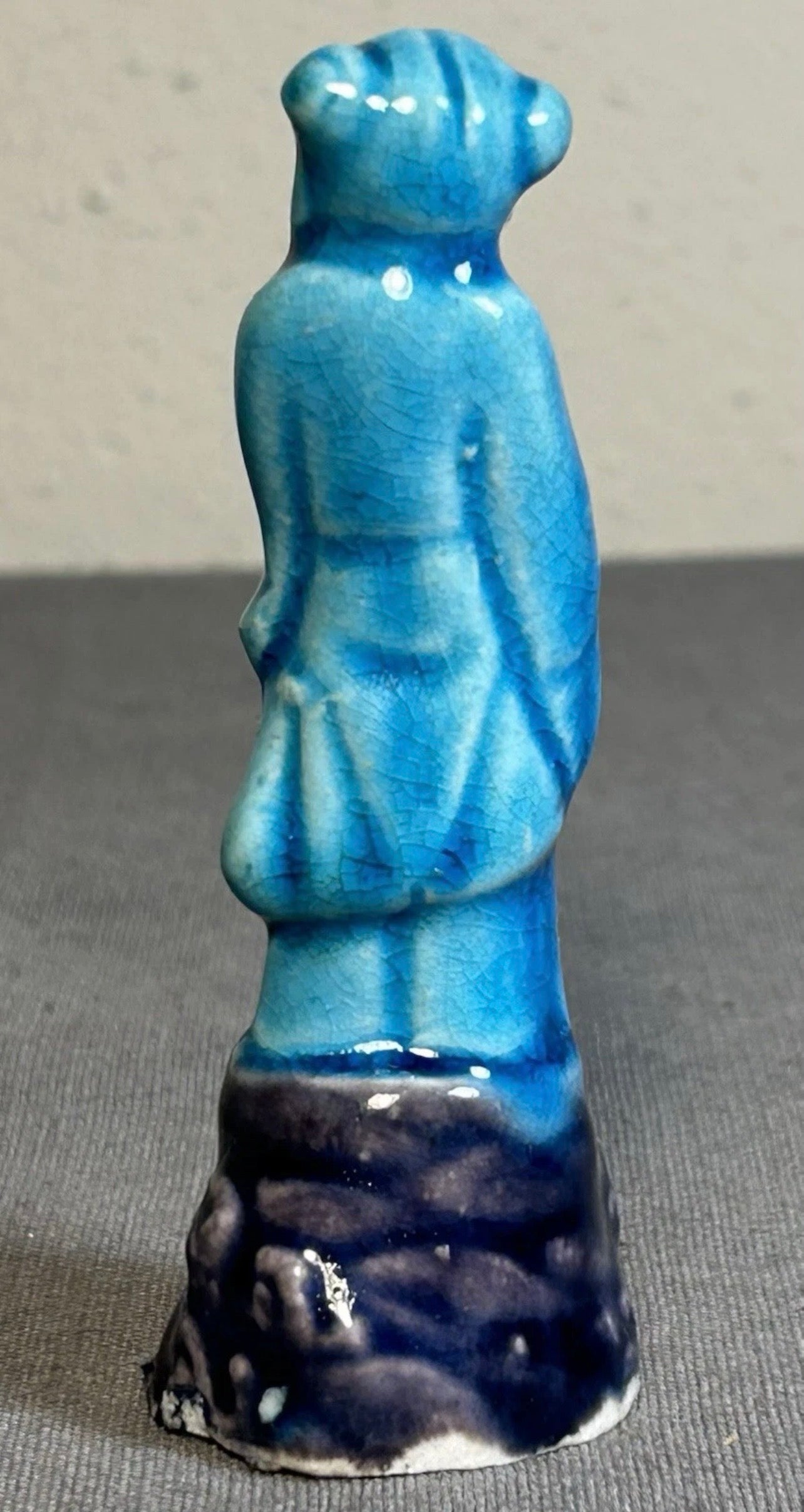 Circa 1920 Chinese Turquoise/Aubergine Glazed Porcelain Taoist Immortal Li Tieguai Figurine (Early Republic Period)