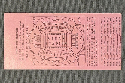 Vintage 1961 North Carolina Tar Heels vs. Clemson Tigers Football Ticket Stub