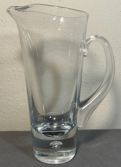 Vintage 1960’s Swedish Mid Century Modern Kosta Clear Art Glass Pippi Series Tall Pitcher with Controlled Bubble Weighted Base by Vicke Lindstrand (LH 1740)