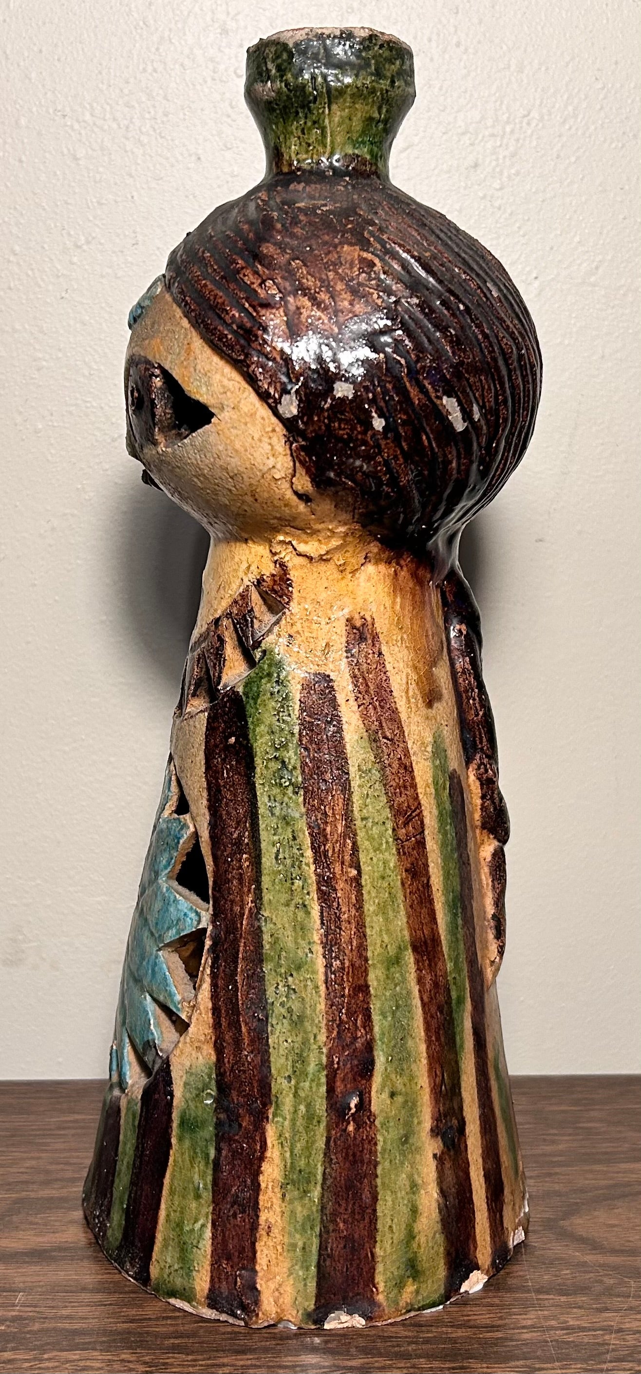 Vintage 1960’s American Mid Century Modern Glazed Earthenware Clay Figural Woman Tealight Votive Sculpture