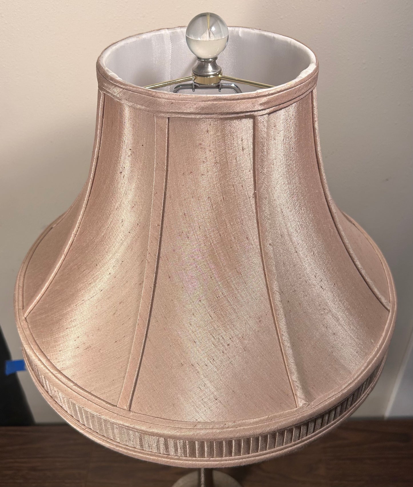 Arteriors Home Contemporary Style Silver Hammered Metal Trumpet Form Base/Cloth Bell Shade Table Lamp