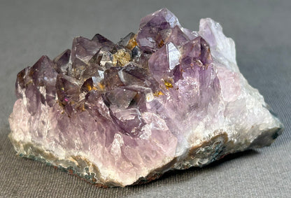 Natural Purple Amethyst Quartz Crystals Cluster in Rock Matrix Specimen