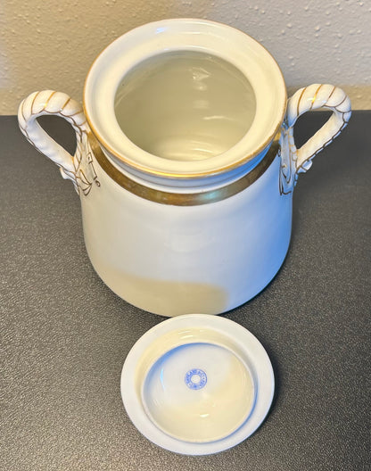 Late 19th Century French Rococo Revival Haviland Limoges Porcelain Rope and Anchor Pattern Lidded Sugar Bowl