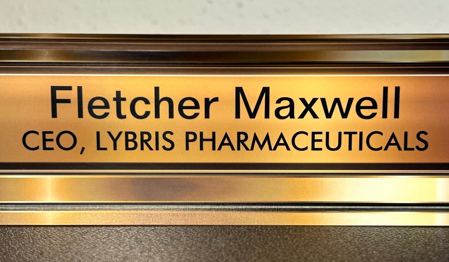 Leverage: Redemption Season 1 Episode 1 Fletcher Maxwell CEO Lybris Pharmaceuticals Acrylic Executive Desk Name Plate T.V. Prop (“The Too Many Rembrandts Job”)