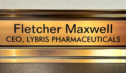 Leverage: Redemption Season 1 Episode 1 Fletcher Maxwell CEO Lybris Pharmaceuticals Acrylic Executive Desk Name Plate T.V. Prop (“The Too Many Rembrandts Job”)