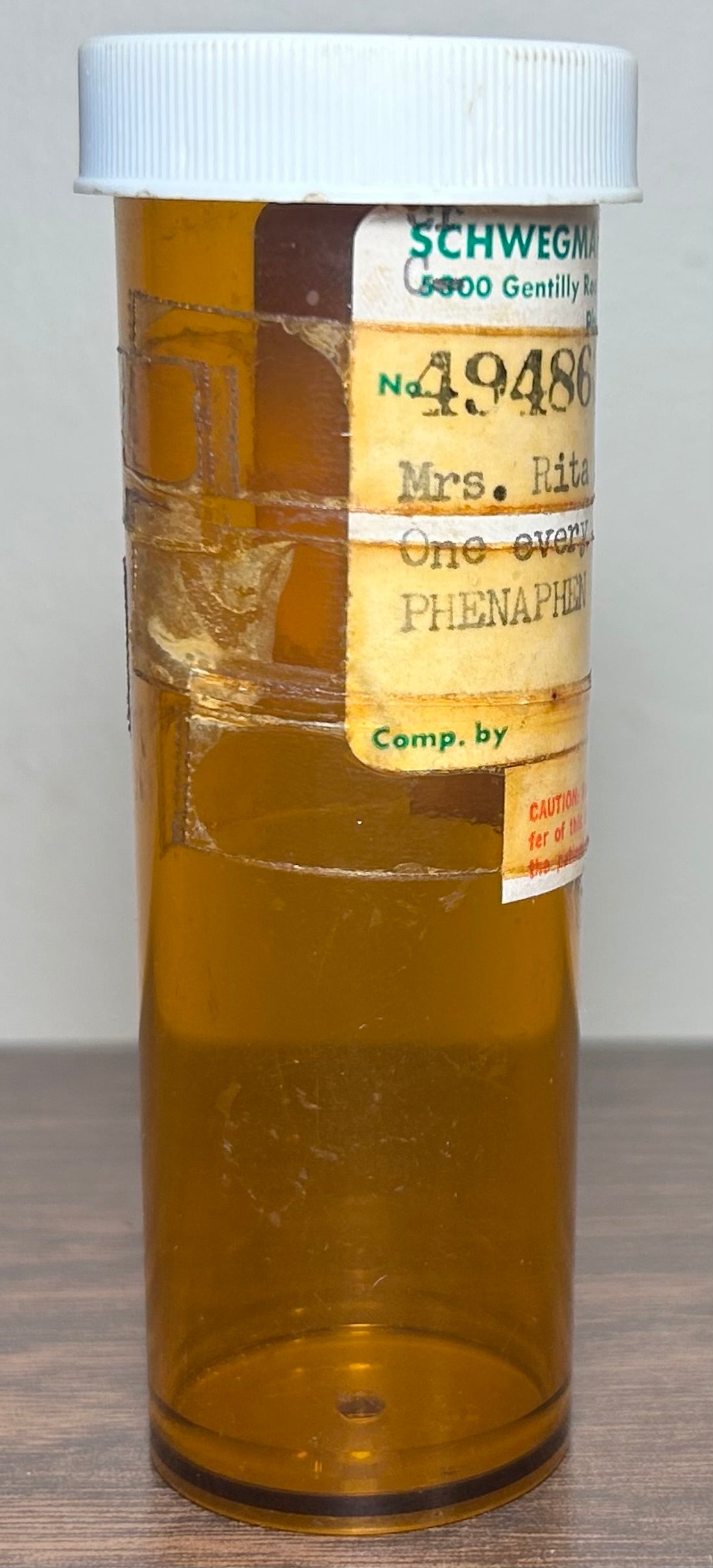 Vintage Mid 20th Century American Schwegmann’s Pharmacy Plastic Prescription Medicine Bottle