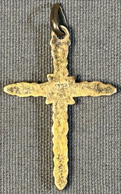 Vintage 1960’s American Gold-Washed Sterling Silver Bezel-Set Red Garnet Gemstones/Cultured Pearls Cross Pendant Jewelry