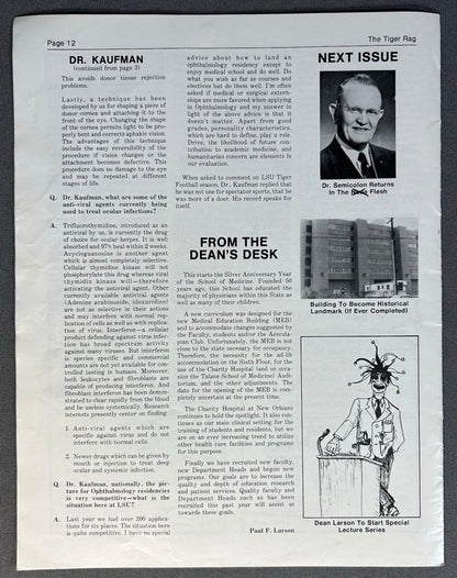 Vintage Louisiana State University School of Medicine The Tiger Rag Satirical Magazine (October 1980)