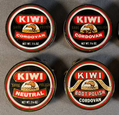 Lot of 8 Vintage 1960’s American Kiwi Shoe Polish Metal Tins Made in Pottstown, Pennsylvania