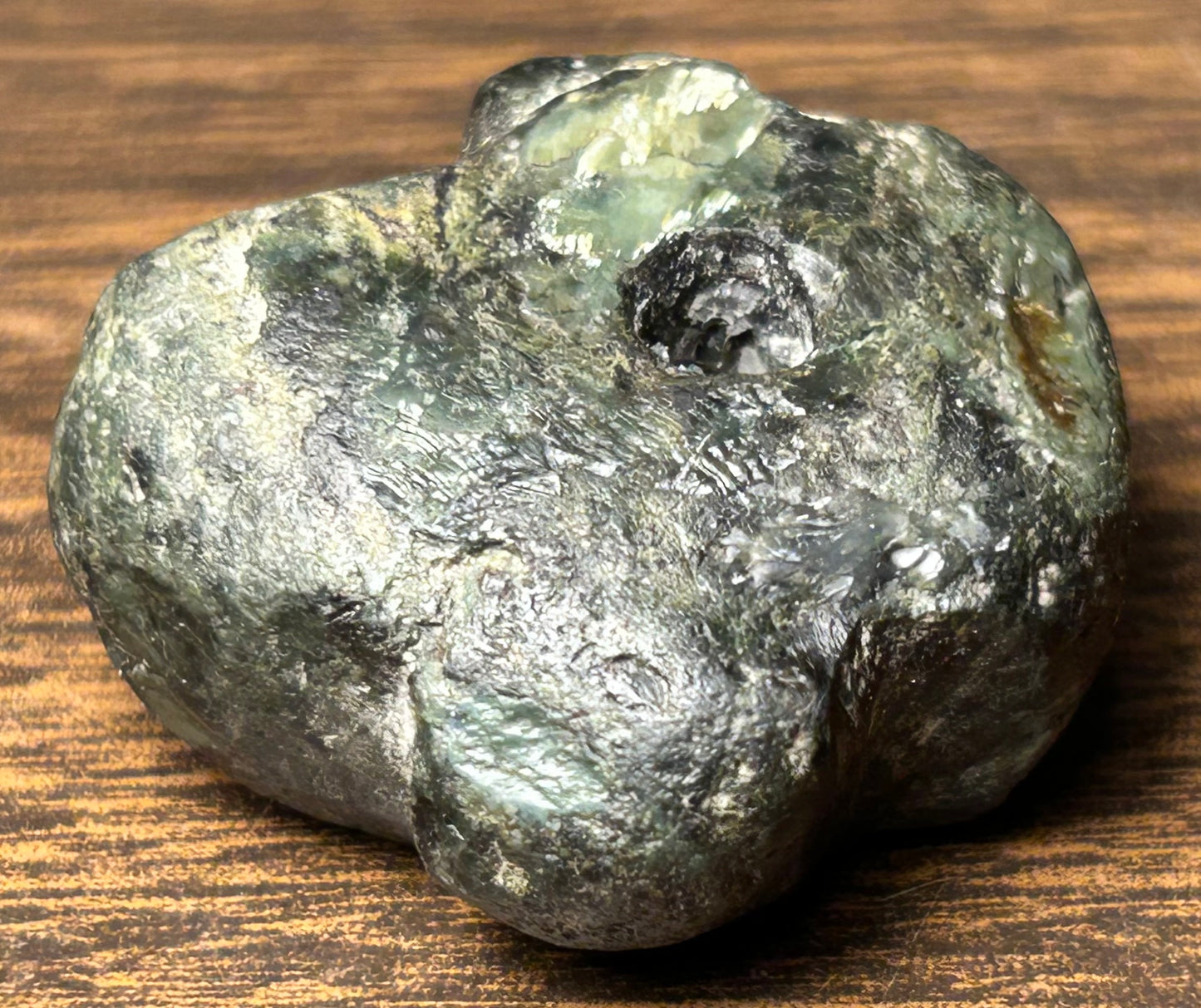 Circa 800-300 BCE Pre-Columbian Olmec Carved Serpentine Stone Head Bead from Mexico