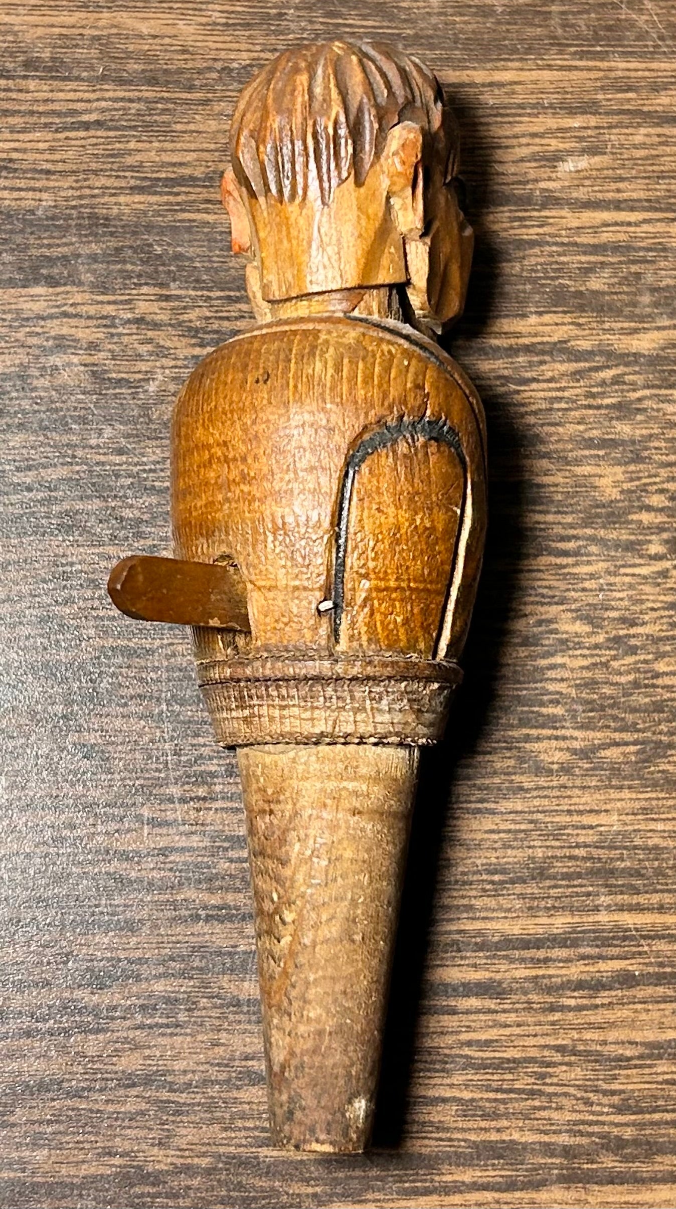 Vintage 1950’s Italian ANRI Carved Wooden Polychrome Mechanical Man in Glasses Figural Bottle Stopper