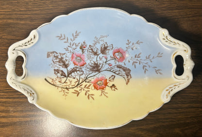 Late 19th Century German Victorian Gotha Thuringia Porcelain Transferware/Hand-Painted Gilded Floral Morif Double Handled Bowl