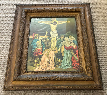 Circa 1900 American Victorian “The Crucifixion of Jesus Christ” Framed Chromolithograph Print