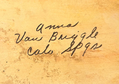 Vintage Circa 1960 American Mid Century Modern Anna Van Briggle Pottery Brown Glazed Console Bowl with Flower Frog