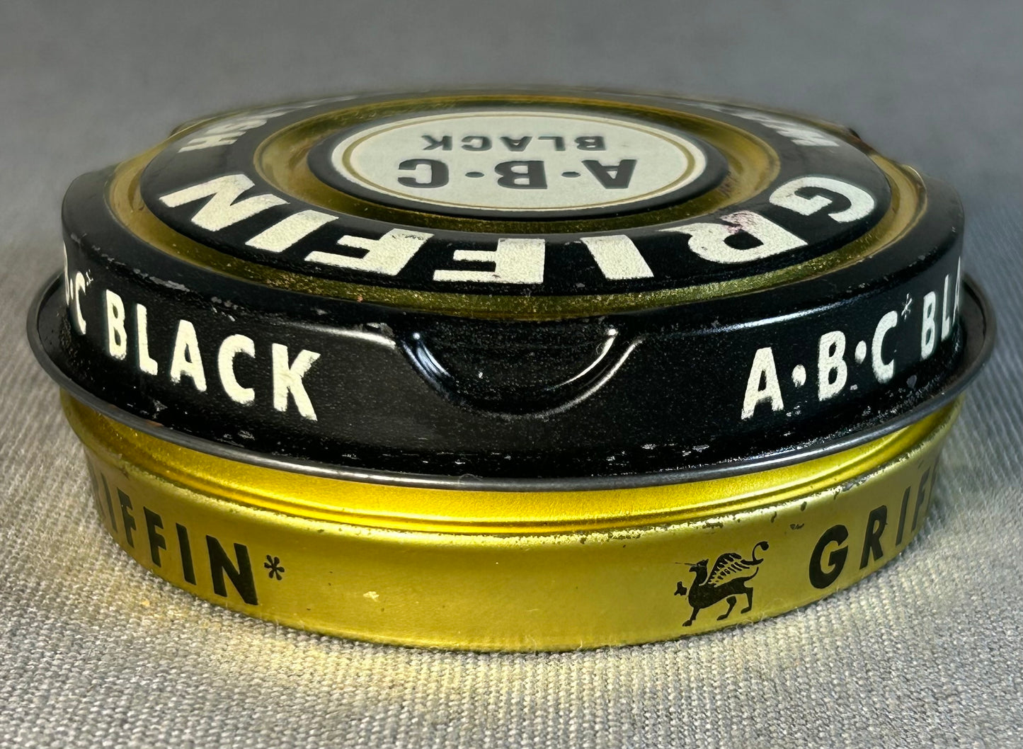 Vintage 1950’s American Griffin A•B•C Black Wax Shoe Polish Tin Made by Boyle-Midway Inc.