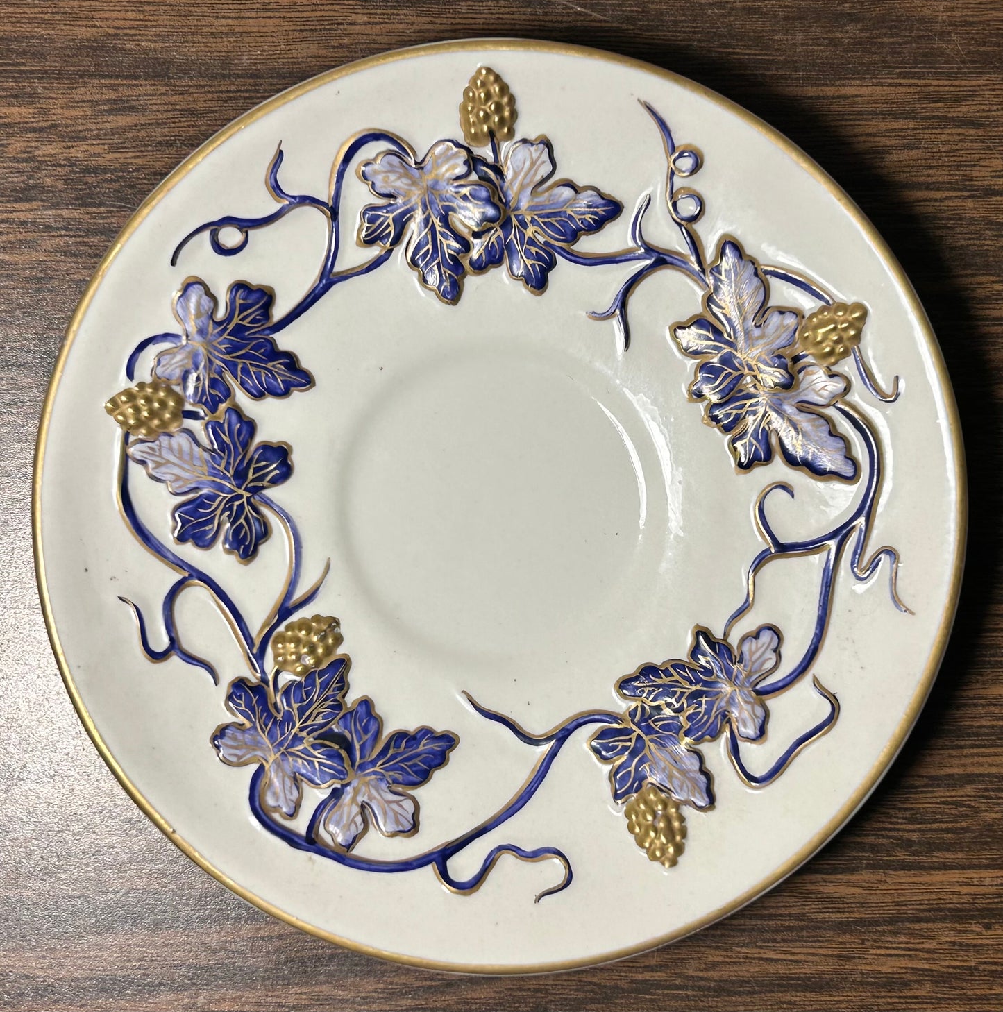 Vintage Mid 20th Century Italian Majolica Revival Style Gilded Cobalt Blue/White Porcelain Six-Piece Coffee Service Set