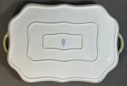 Vintage Circa 1970 Hungarian Herend Porcelain Hand-Painted Rothschild Bird Pattern Scalloped Rim Handled Rectangular Serving Tray