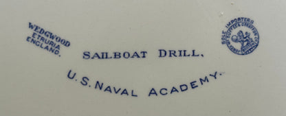 1934 English Wedgwood Etruria Blue Transferware Porcelain U.S. Naval Academy Sailboat Drill Plate