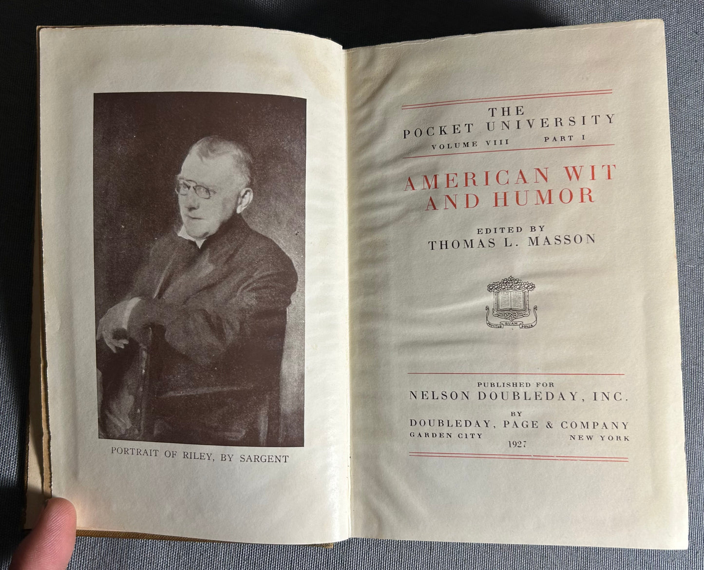 1927 American “The Pocket University - Volume VIII, Part I: American Wit and Humor” Hardcover Book