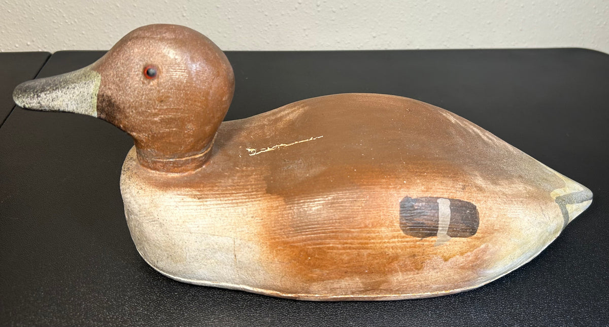 Circa 1940 American Primitive Redhead Drake Duck Hand-Painted Cedar Wood Decoy with Swivel Head and Glass Eyes (Upper Chesapeake Bay)