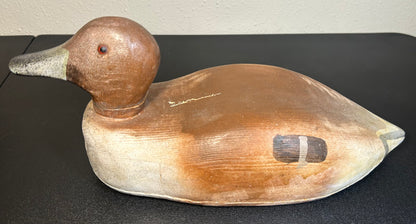 Circa 1940 American Primitive Redhead Drake Duck Hand-Painted Cedar Wood Decoy with Swivel Head and Glass Eyes (Upper Chesapeake Bay)