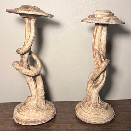 Pair of Contemporary Style Art Pottery Clay Organic Twist Form Candlesticks
