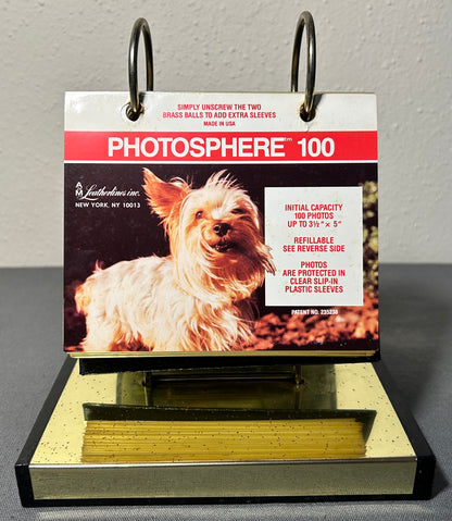 Vintage 1960’s American Hollywood Regency A & M Leatherlines Speckled Brass Photosphere 100 Flip Photo Album