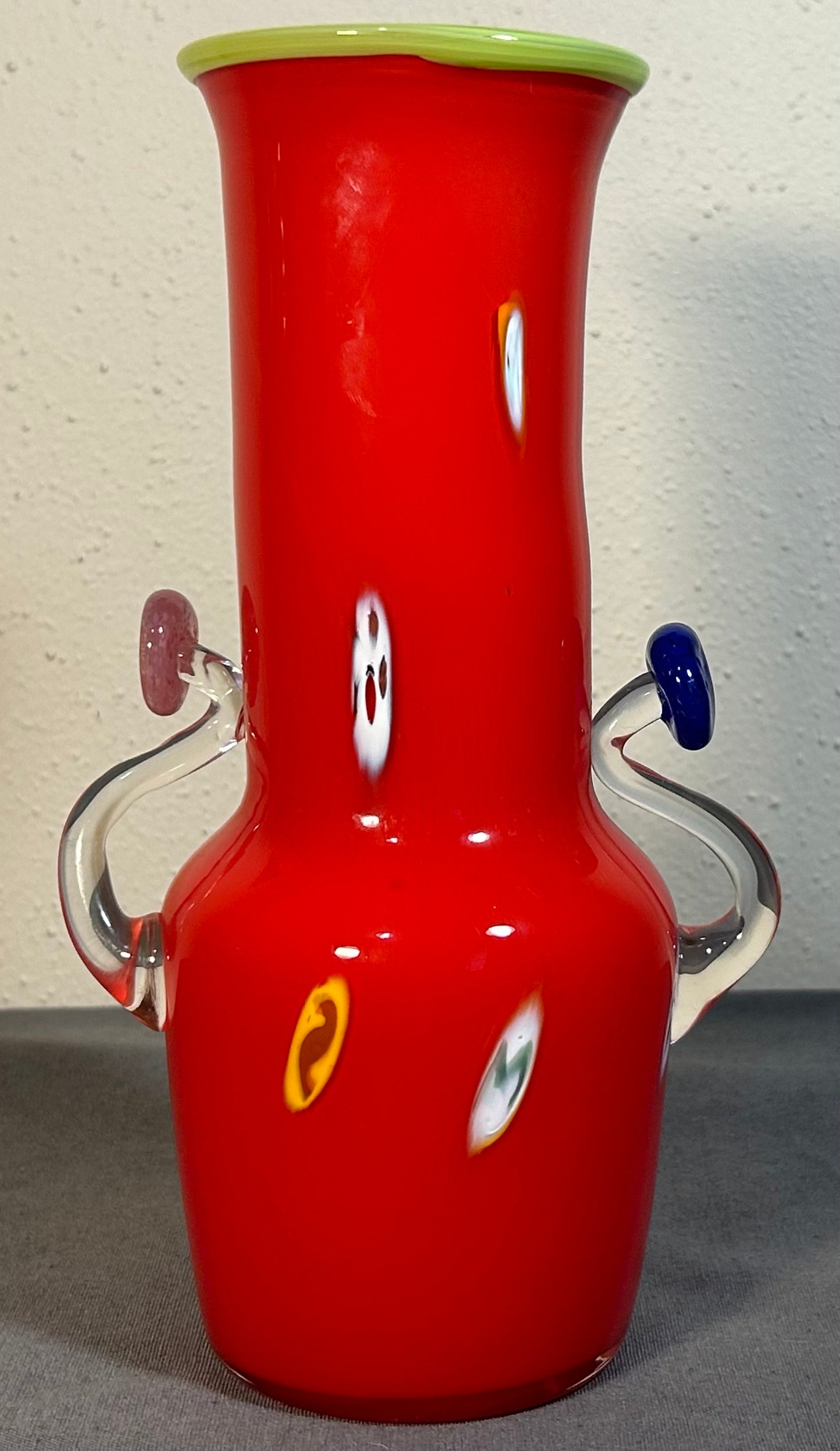 Vintage Studio Inferno Mitchell Gaudet Art Glass Postmodern Style Double-Handled Baluster Vase (New Orleans) (20th Century)