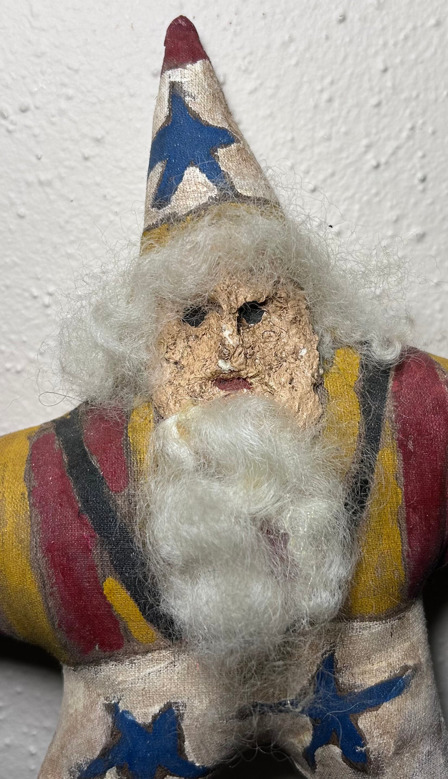 Vintage American Santa Claus Star Painted Oil Cloth Christmas Folk Art Piece (20th Century)
