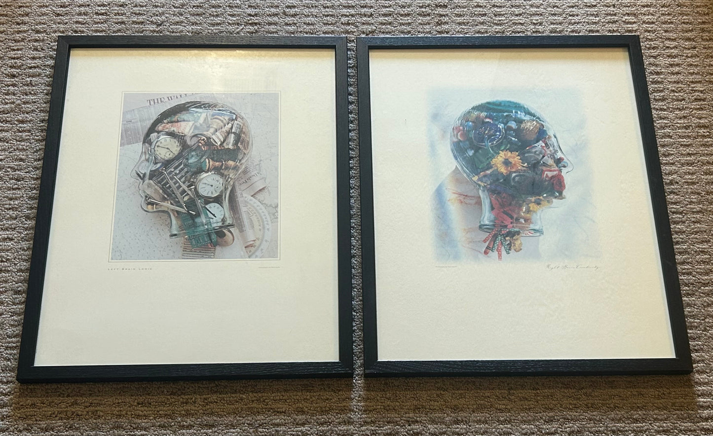 Pair of Vintage 1980’s Mark Grubin “Left Brain Logic” and “Right Brain Creativity” Framed Conceptual Photography Prints (American)