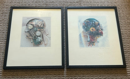 Pair of Vintage 1980’s Mark Grubin “Left Brain Logic” and “Right Brain Creativity” Framed Conceptual Photography Prints (American)