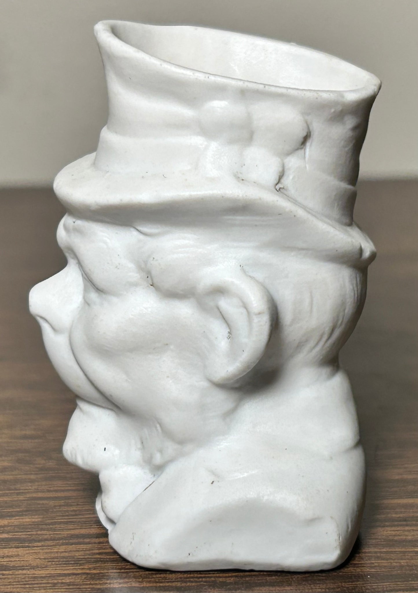 Late 19th Century German Victorian Bisque Porcelain Man in Top Hat Smoking Pipe Figural Matchstick Holder