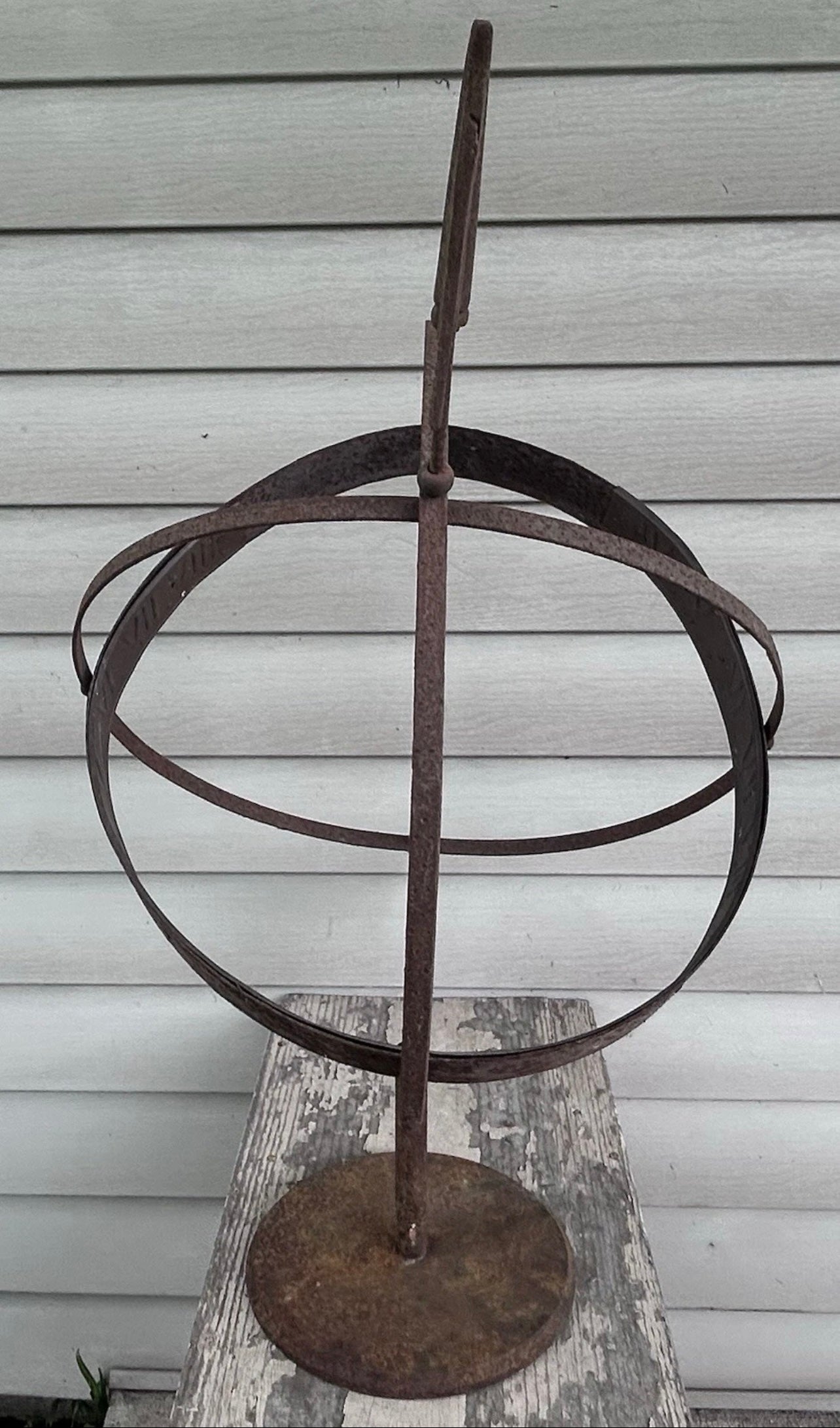 Vintage Mid 20th Century Swedish Wrought Iron Armillary Sphere on Cast Iron Base