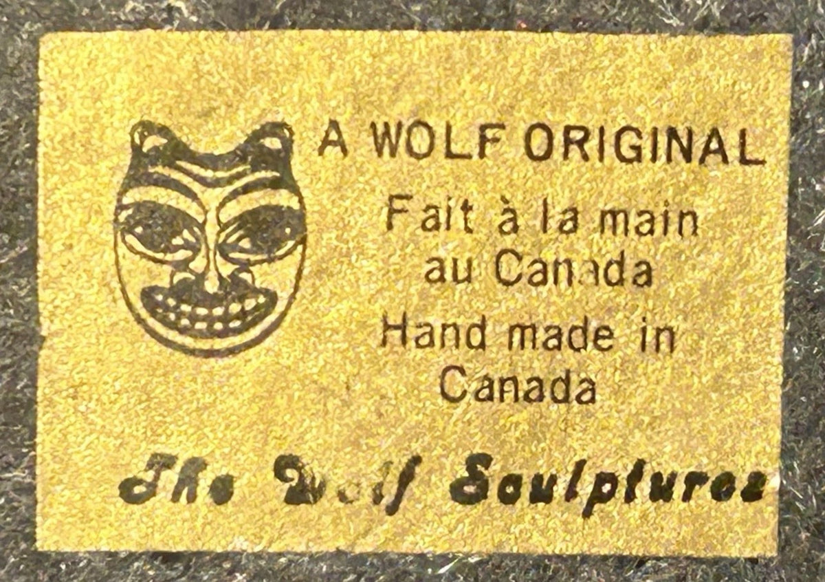 Vintage 1970’s Candian The Wolf Sculptures Edmund Wolf Indigenous Hunter Embracing Polar Bear Soapstone Style Resin Composite Sculpture
