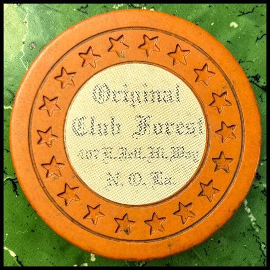 Vintage 1944-1951 American Original Club Forrest Illegal Casino Gambling Club Full Address Non-Denominated Clay Roulette Chip (New Orleans/Jefferson, Louisiana)