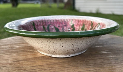 Vintage Late 1970’s American Mid Century Modern Mary Lynn Avery Art Pottery Ceramic Christmas Poinsettia Flower Motif Oval Shallow Bowl