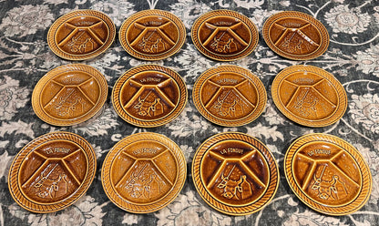 Set of 12 Vintage 1960’s French Sarreguemines Majolica Ceramic La Fondue Divided Plates