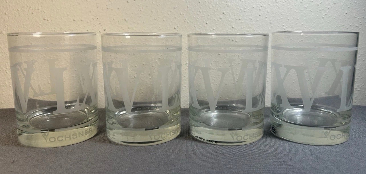 Set of 4 2017 Mignon Faget Ochsner Health System 75th Anniversary Lowball/Rocks Glasses