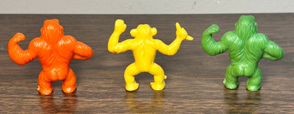 Lot of 3 Vintage 1970’s American Diener Industries Rubber Novelty Gorilla/Chimpanzee Erasers