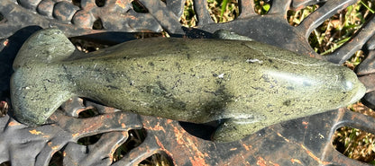 Vintage Canadian Inuit Beluga Whale Serpentine Stone Carving by Nooshoota Paduq (1979)